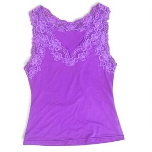 Y2K Lacey Babydoll Cami Tank Pajama  Size L Purple Stretch Feminine Dainty